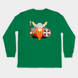 Funny Little Viking Warrior Cartoon Illustration Kids Long Sleeve T-Shirt